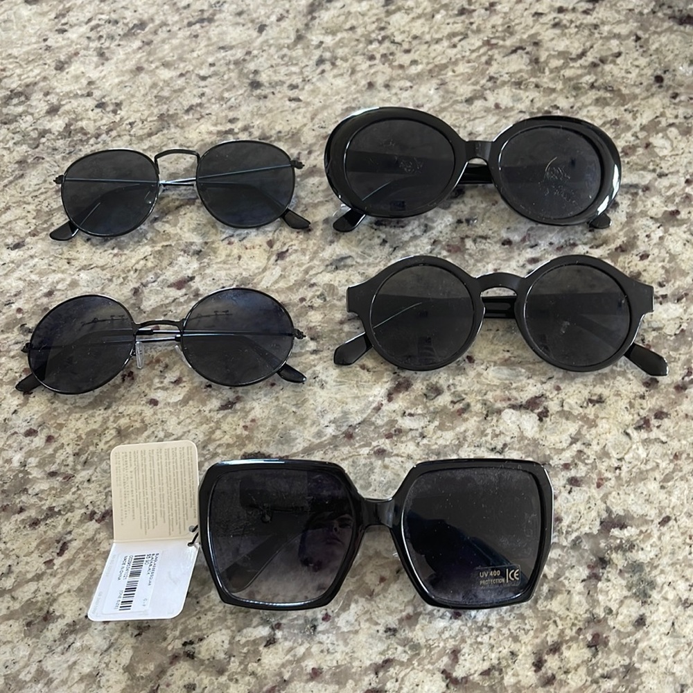 (5) pairs of sunglasses, all black
